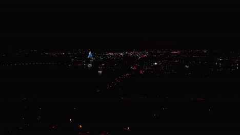 City-Traffic-At-Night-In-San-Diego,-California---Aerial-Panoramic