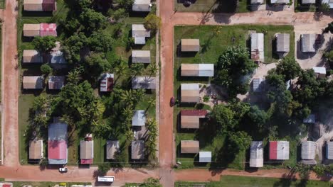 Overhead-aerial-shot-of-the-indigenous-village-of-San-Francisco-de-Yuruani-in-the-Gran-Sabana,-Venezuela