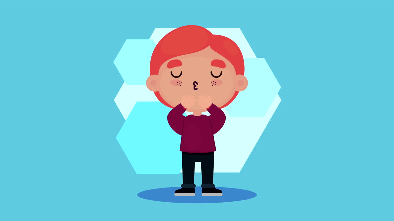 귀여운 만화 소년 키스