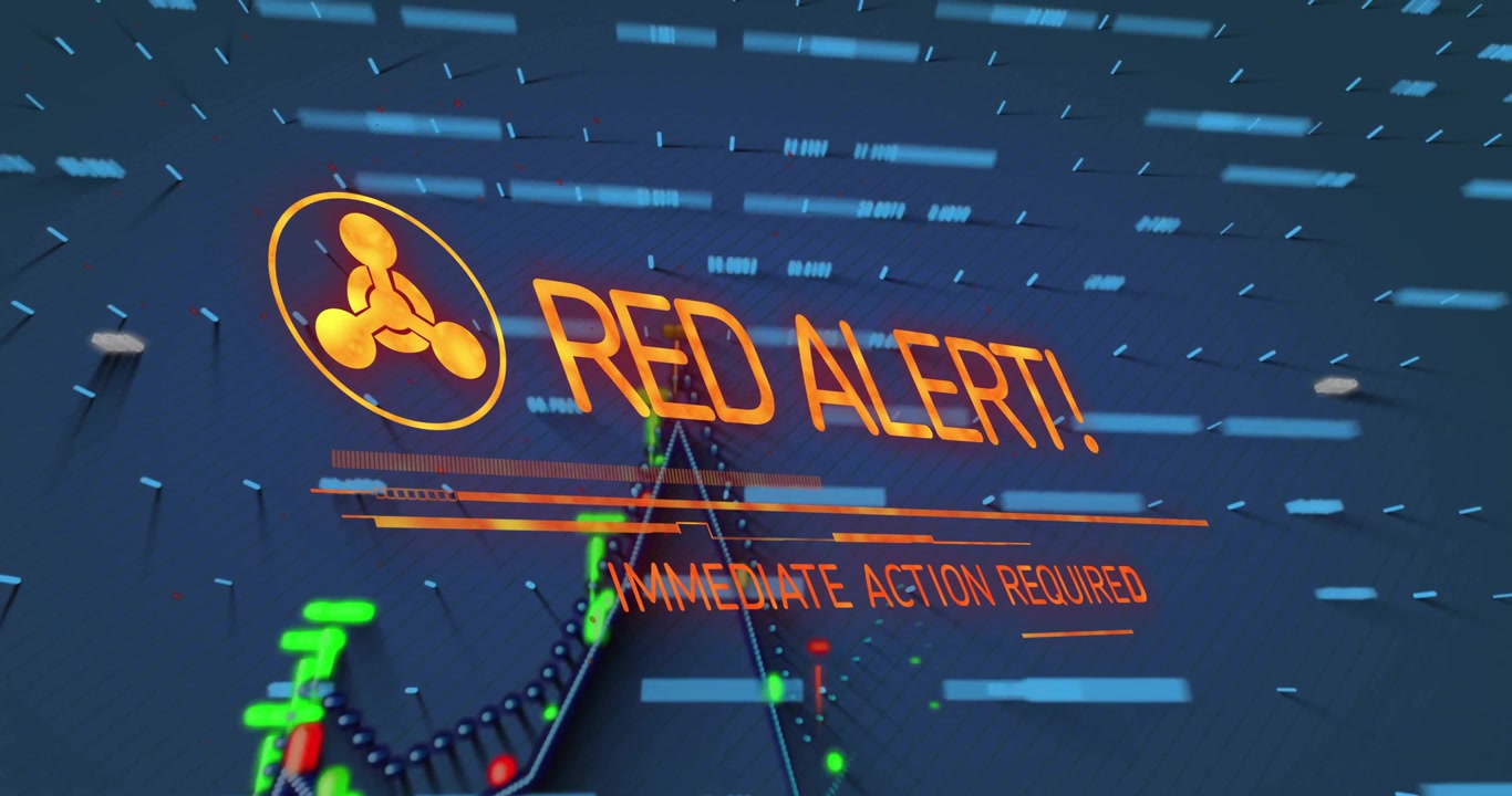 With data streaks drifting alert graphic appearing and chart rising, plunging underscoring urgency