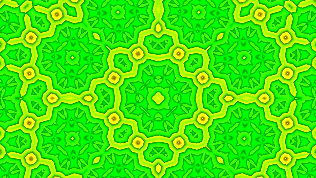 Motivo Astratto Colorato, Lucido e Ipnotico, con Concetto Simmetrico Ornamentale Decorativo, Movimento Caleidoscopico e Forme Geometriche (Cerchi e Stelle)