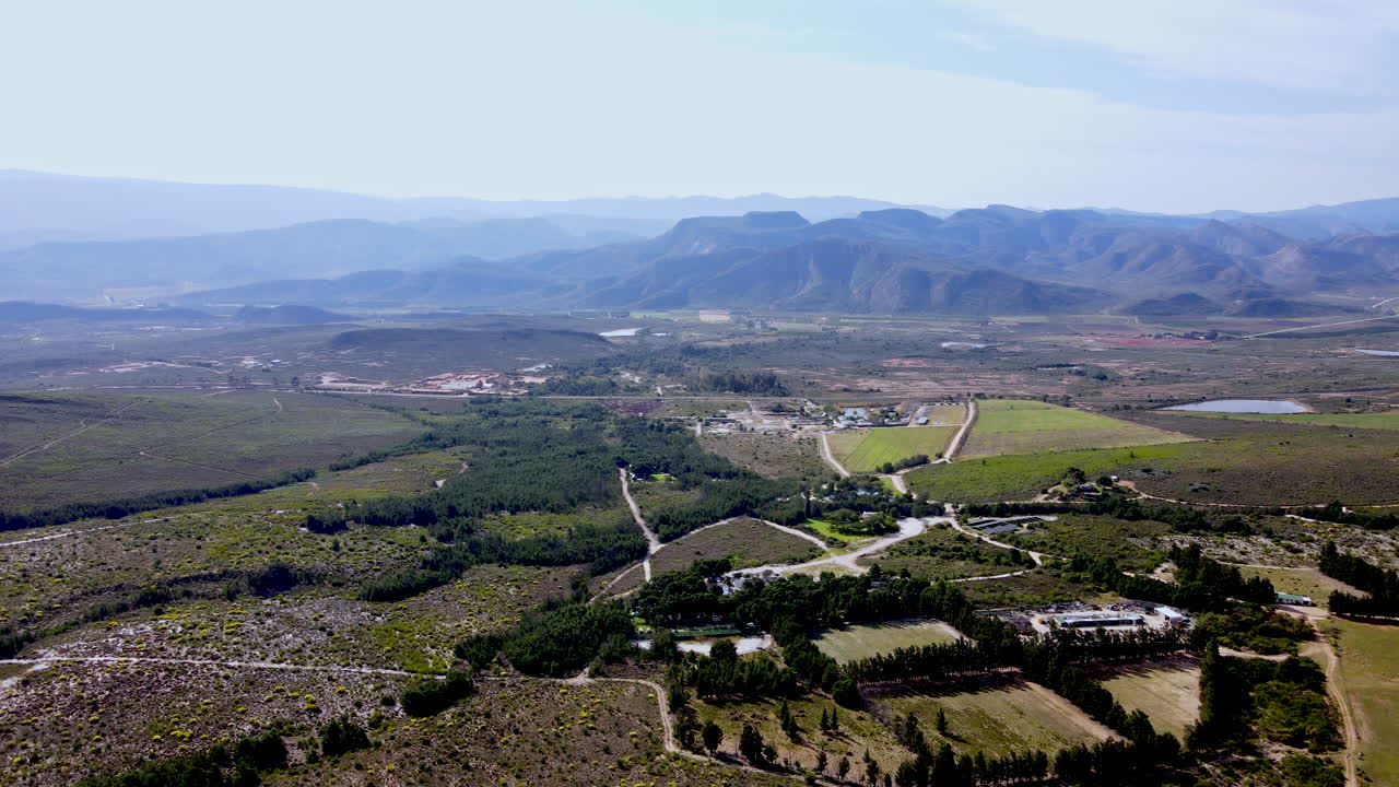 Expansive panoramic drone view over farming landscape of Montagu, Klein Karoo