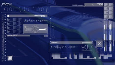 animation of data processing on screen over train