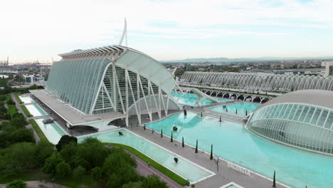 Aerial-View-Of-The-Architectural-Complex-Of-Ciudad-de-las-Artes-y-las-Ciencias-In-Valencia,-Spain