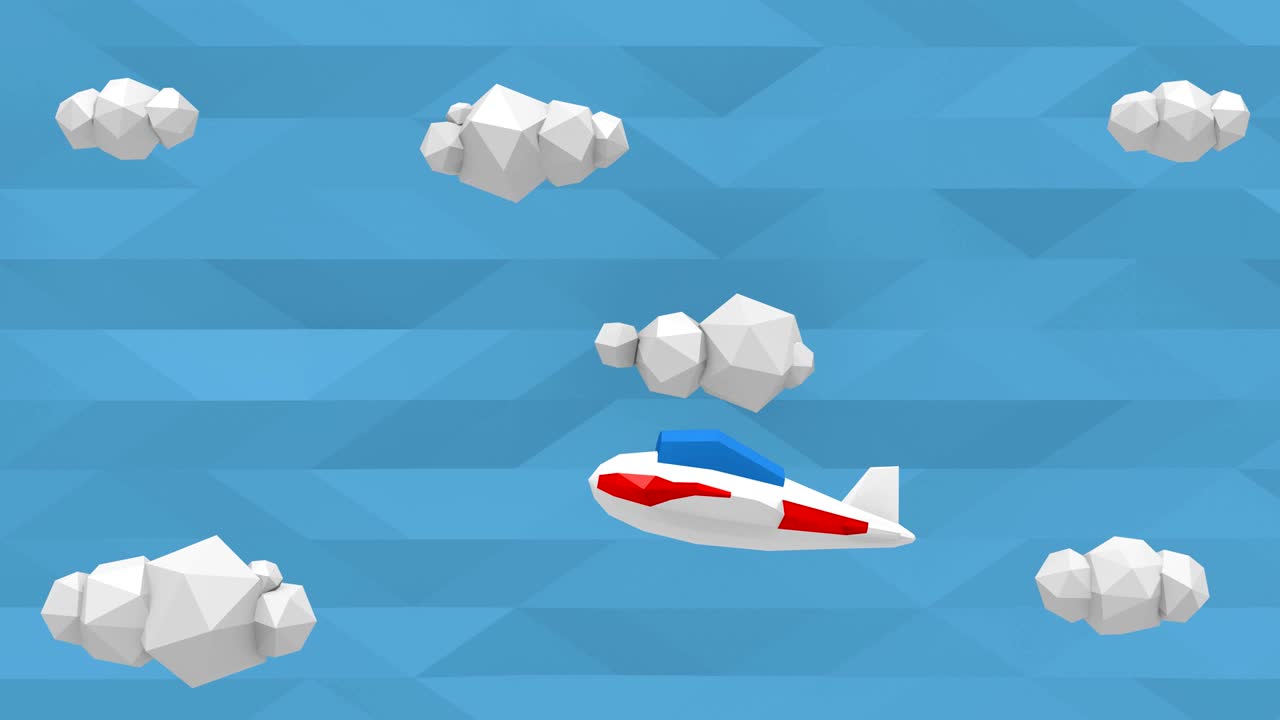 Low poly sky with clouds and small airplane