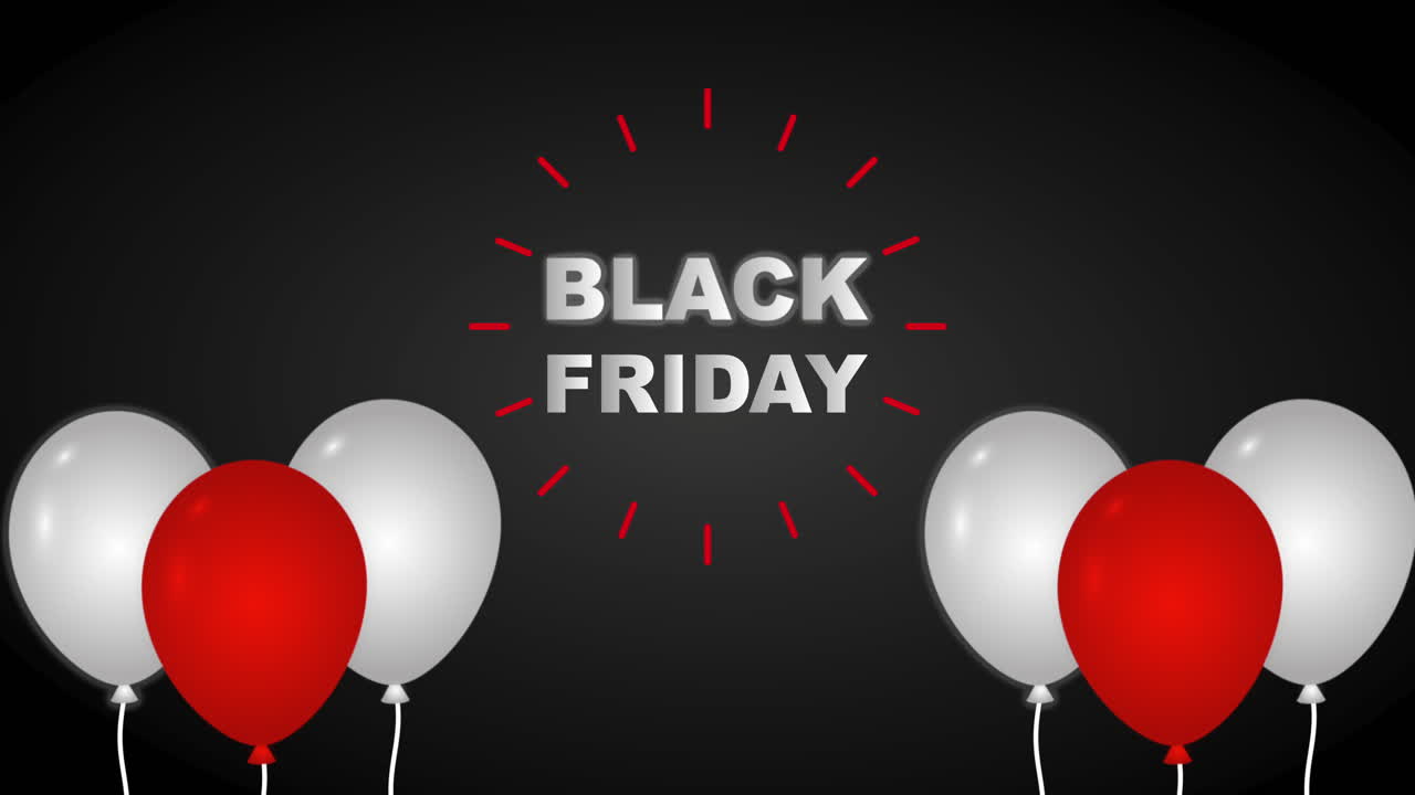 etiqueta de ofertas de viernes negro con globos de helio flotando