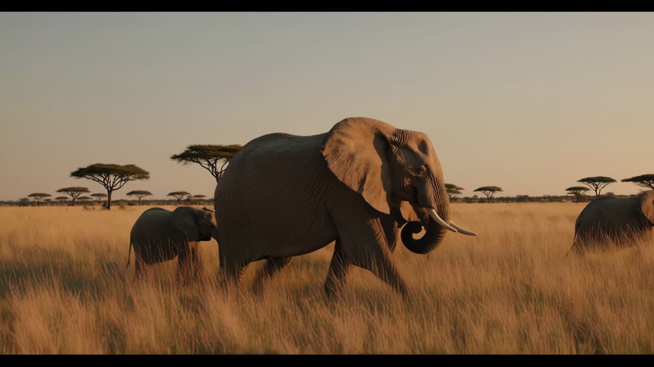 African Elephants in a Savanna Sunset
