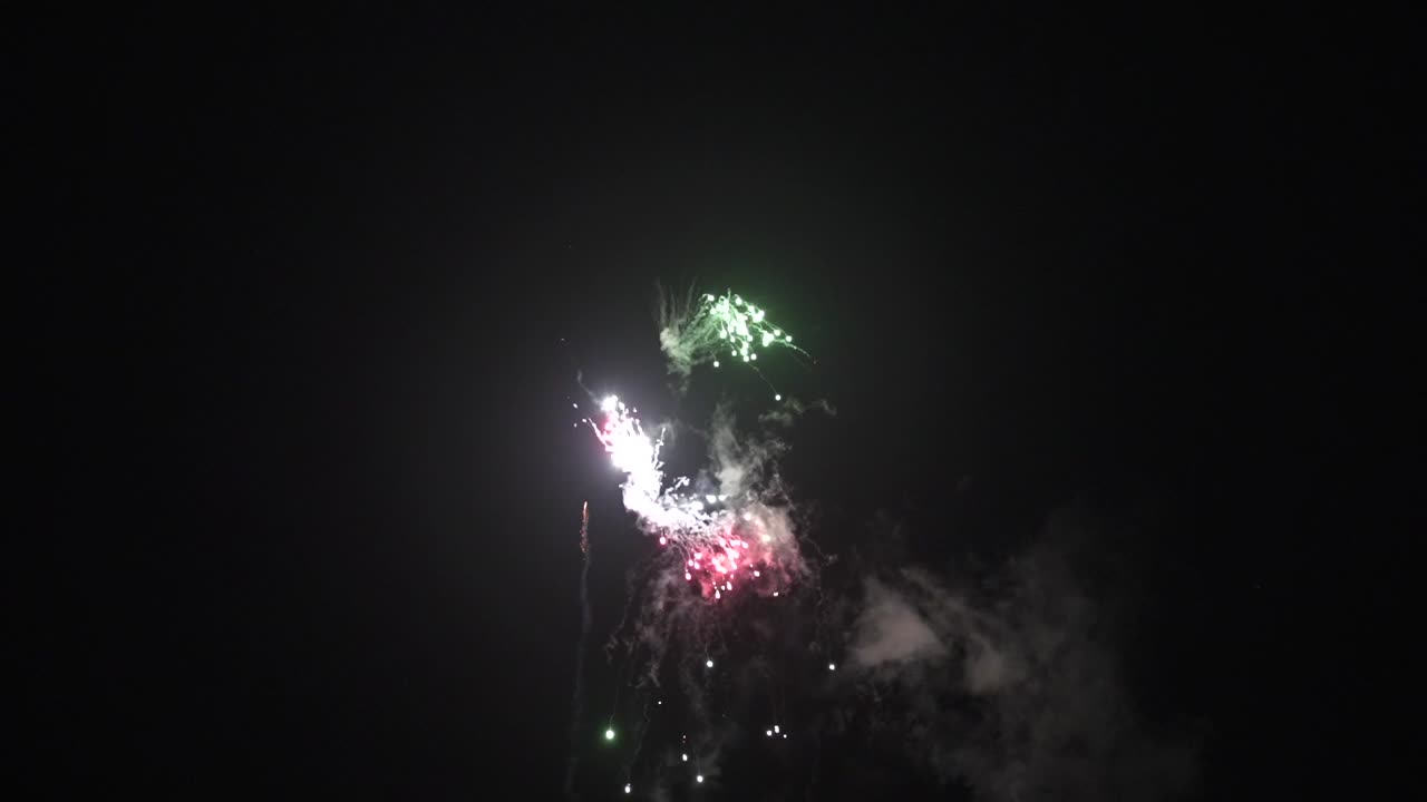 Fireworks exploding in dark night sky with colorful sparks in celebration occasion