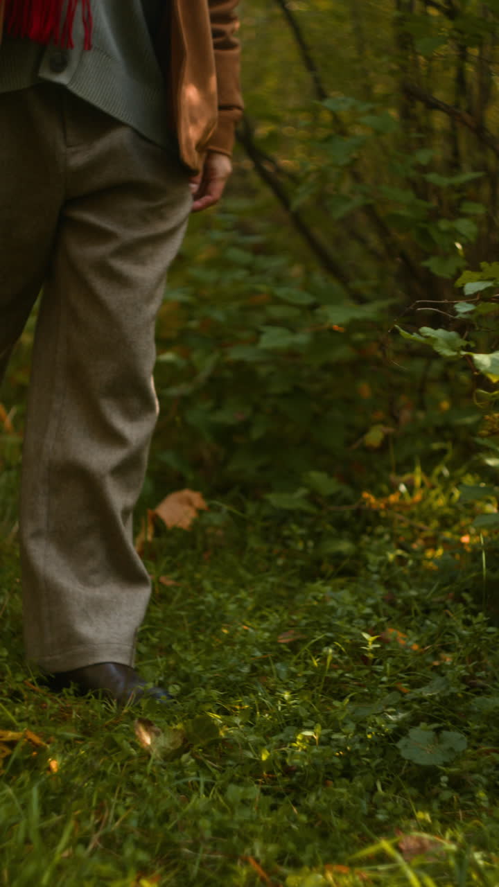 Man walking through a forest in autumn