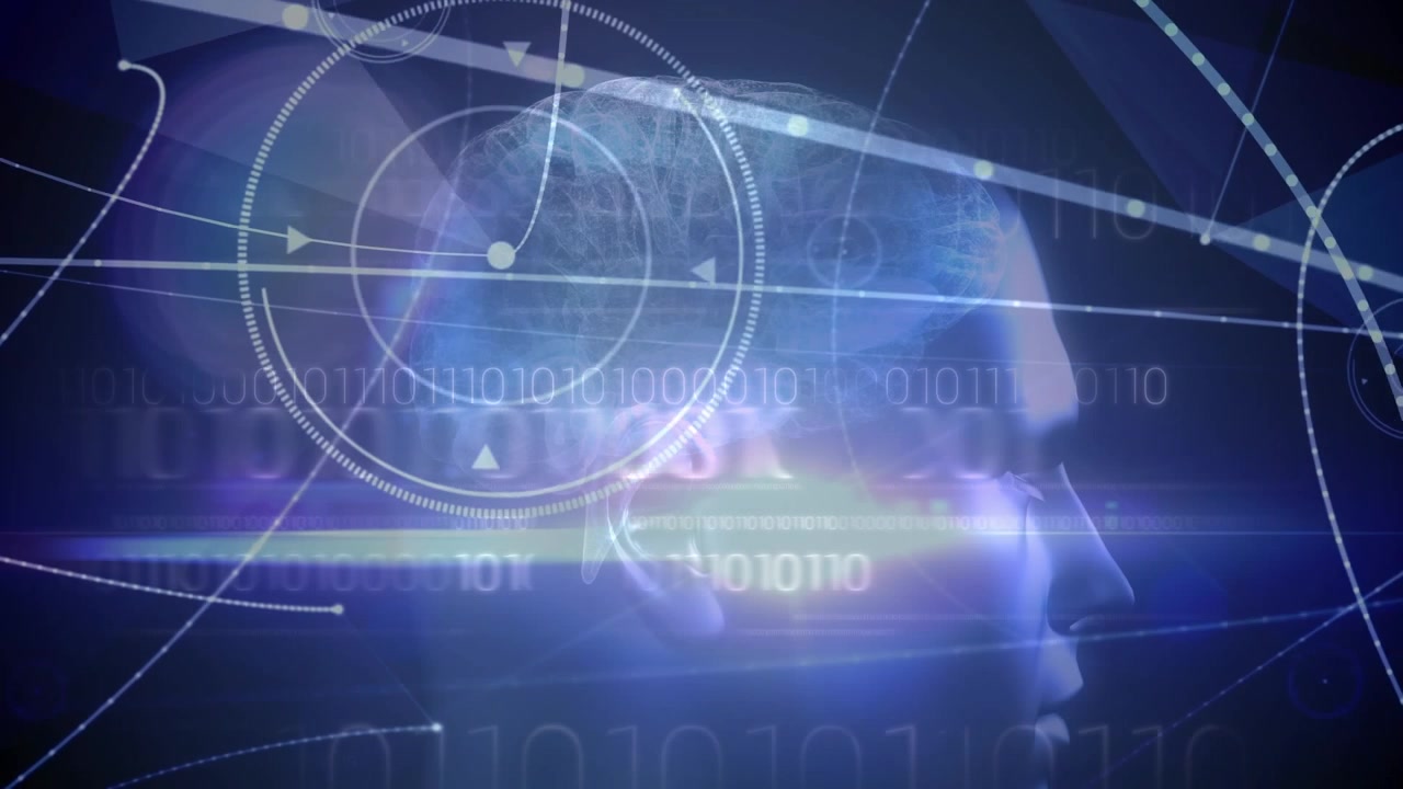 Animation av databehandling och mänsklig hjärna över nätverk av anslutningar