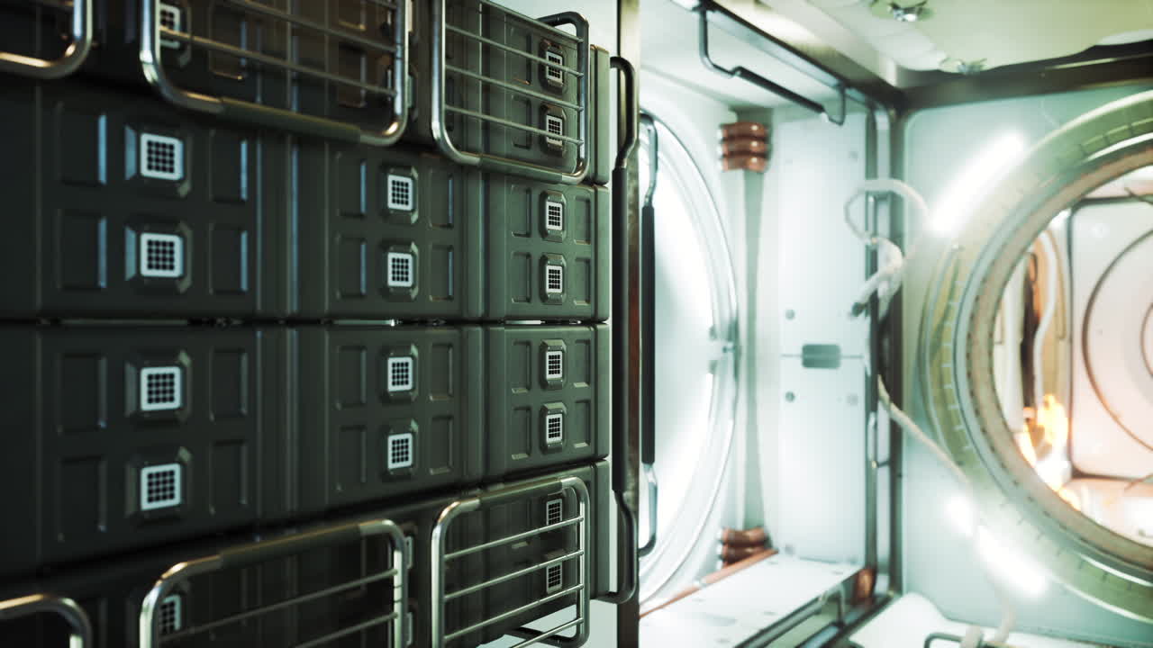 corredor futurista de naves espaciales con contenedores de almacenamiento