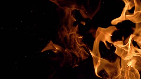 Flames-of-fire-on-black-background-in-slow-motion