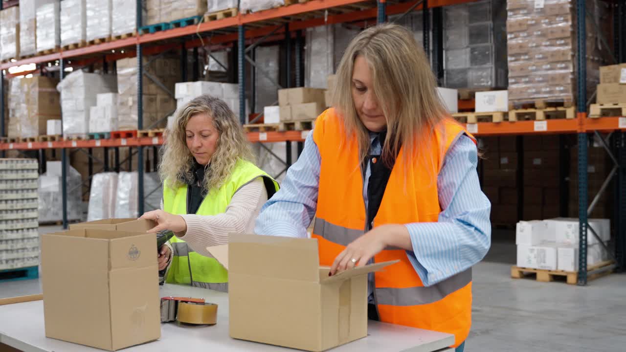 trabajadores de almacén que empacan cajas