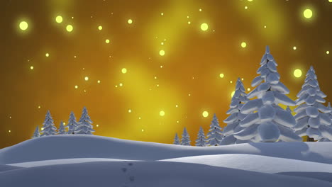 Animación-Del-Paisaje-Invernal-Sobre-Luces-Que-Caen-Sobre-Fondo-Amarillo