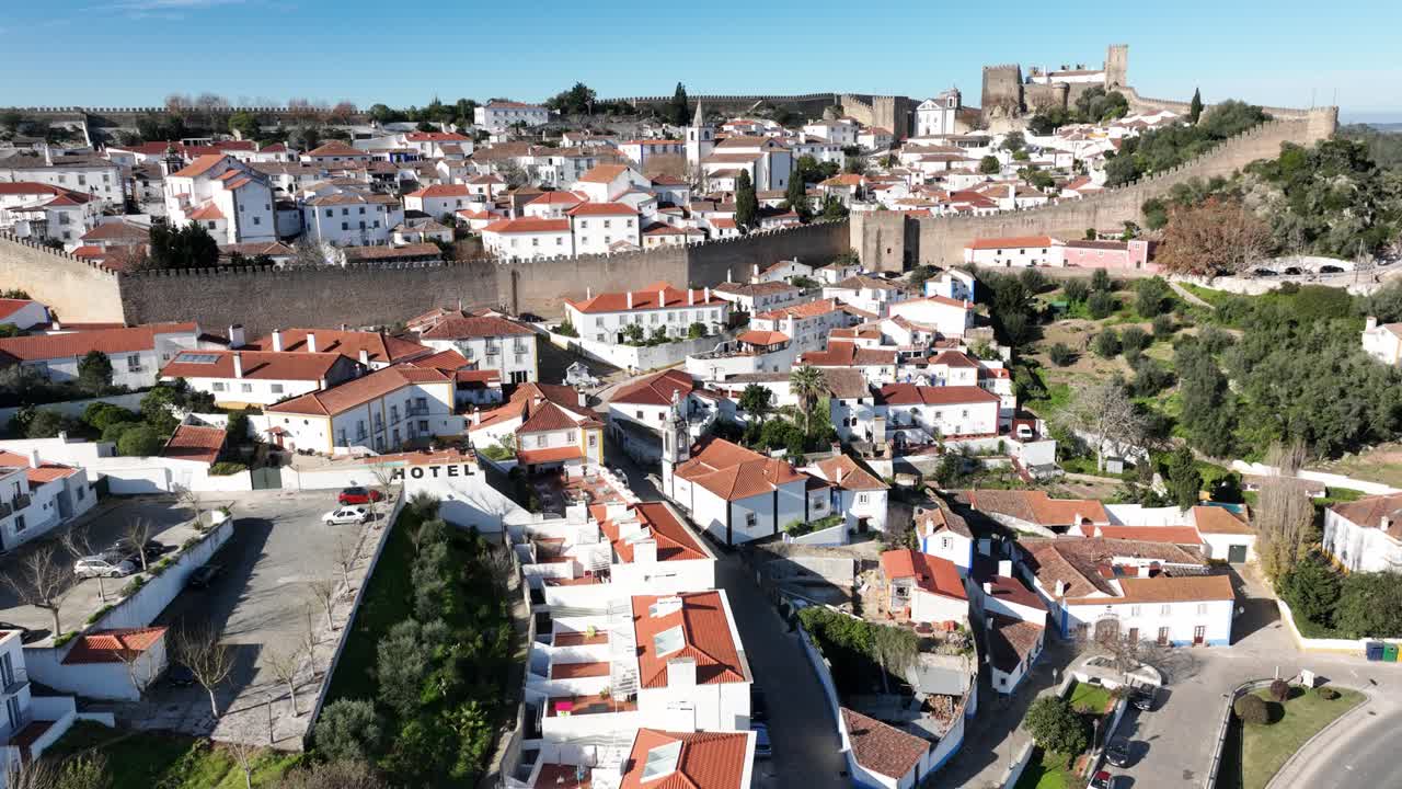 Óbidos by drone on a sunny winter day