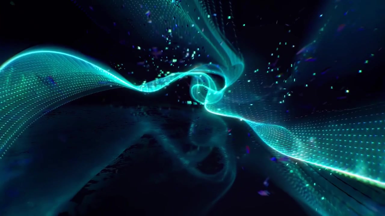 Futuristic Digital Data Stream with Glowing Blue Lines and Particles