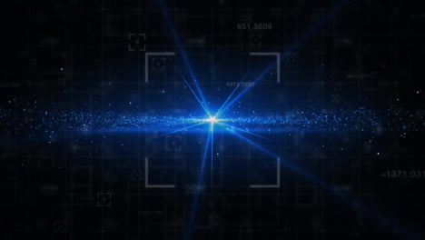 escáner cuadrado y procesamiento de datos contra el brillo de la luz de la estrella azul