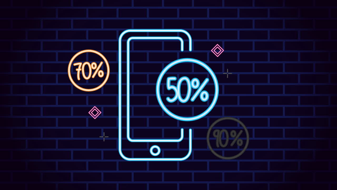 스마트 폰과 함께 상업용 네온 조명 라벨