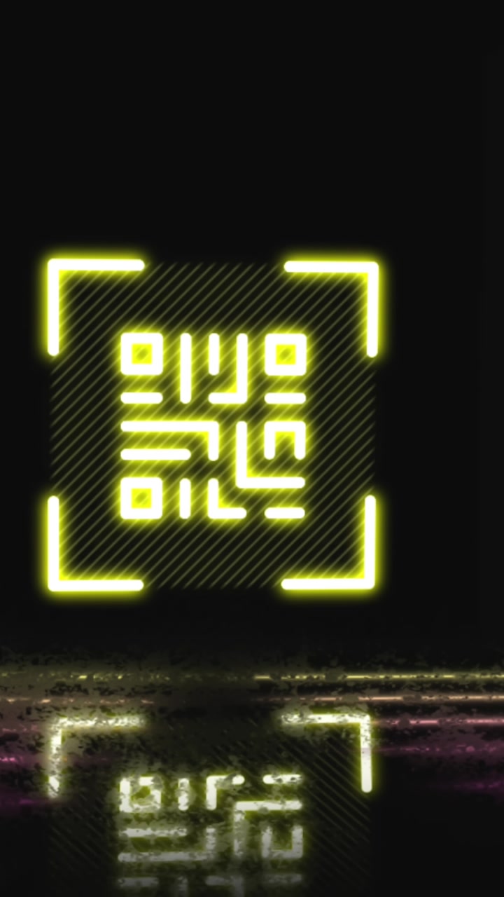 Animation of qr code over neon geometrical shapes
