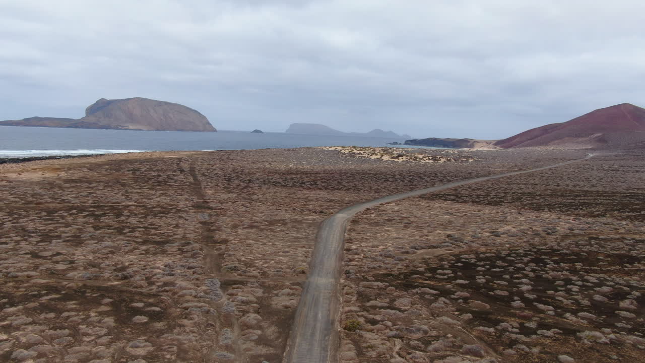Aerial landscape of volcanic island La Graciosa in Canary Islands. Lanzarote, Canary Islands. Spain