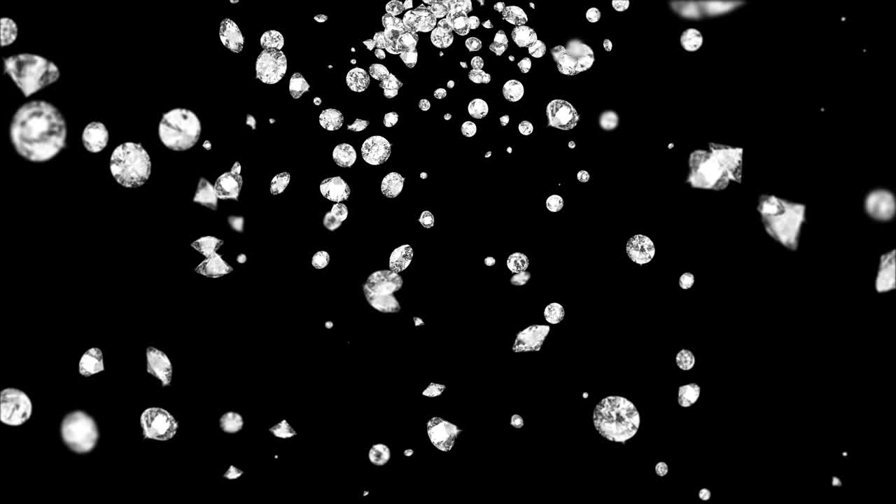 빛나는 가장자리와 함께 떨어지는 다이아몬드, lilac 루프 배경, 녹색 화면, 3d 렌더링