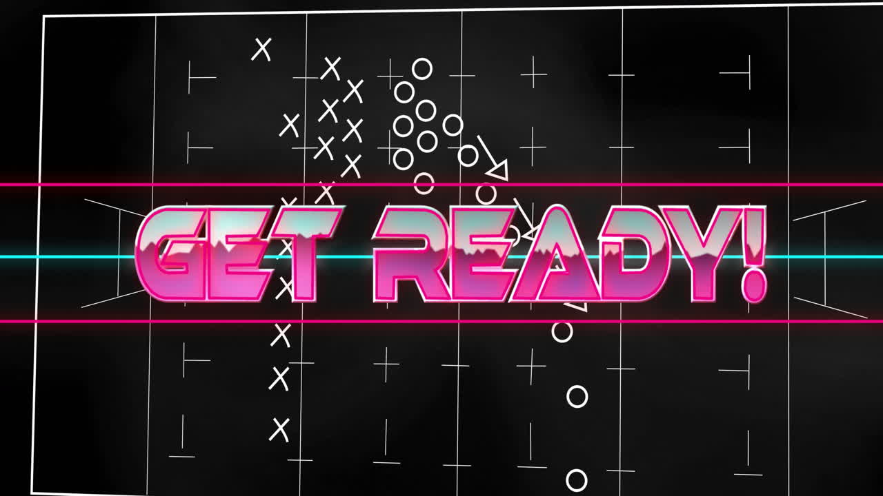 ¡prepárate! animación de texto sobre diagrama de juego de fútbol sobre fondo negro