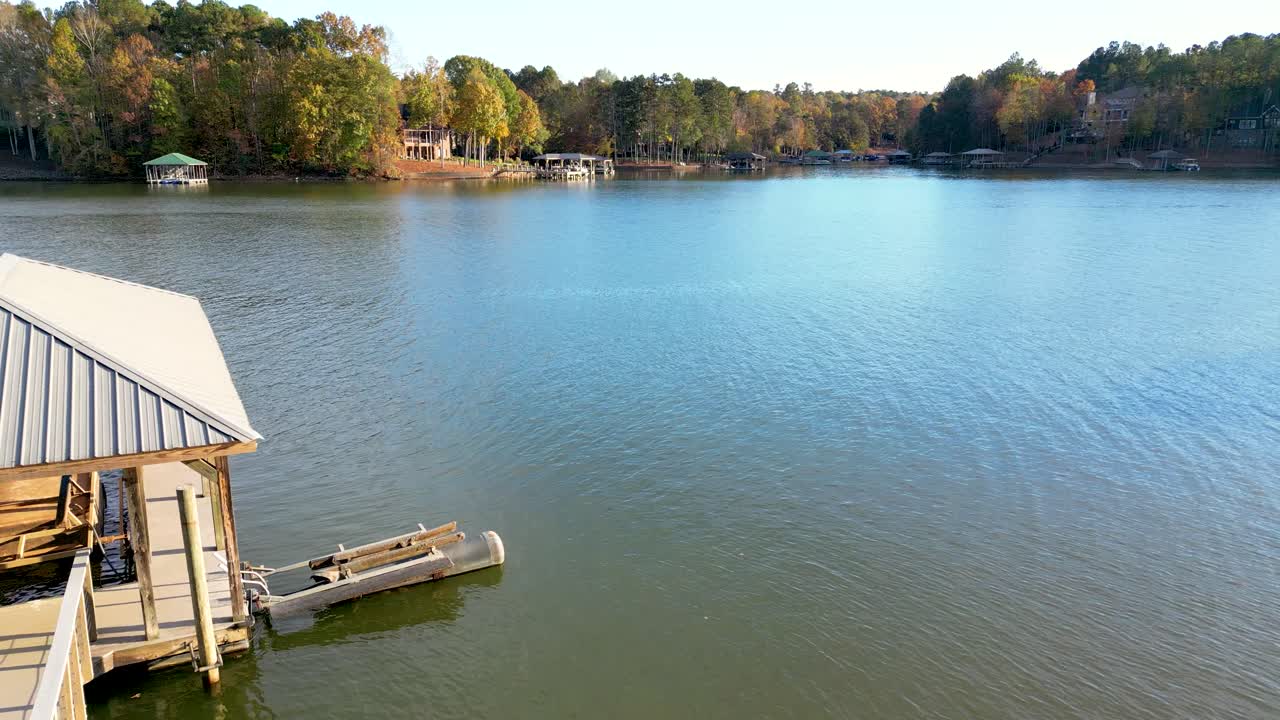 Flying over a pier on a lake in NC