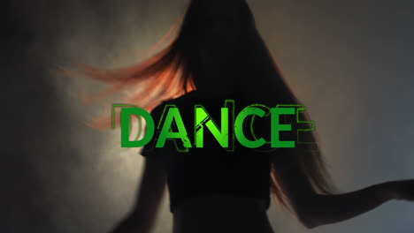 animation of dance text over silhouette of danging woman