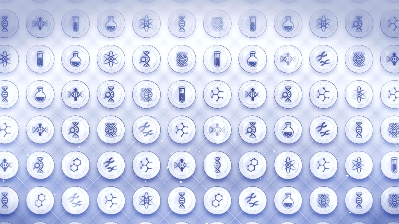 유전자 아이콘 세트, 생명공학 배경, cg 루프 애니메이션