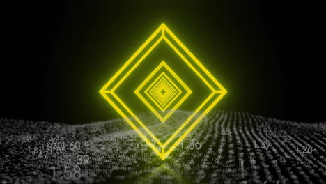 animation of glowing yellow diamonds and digital data processing