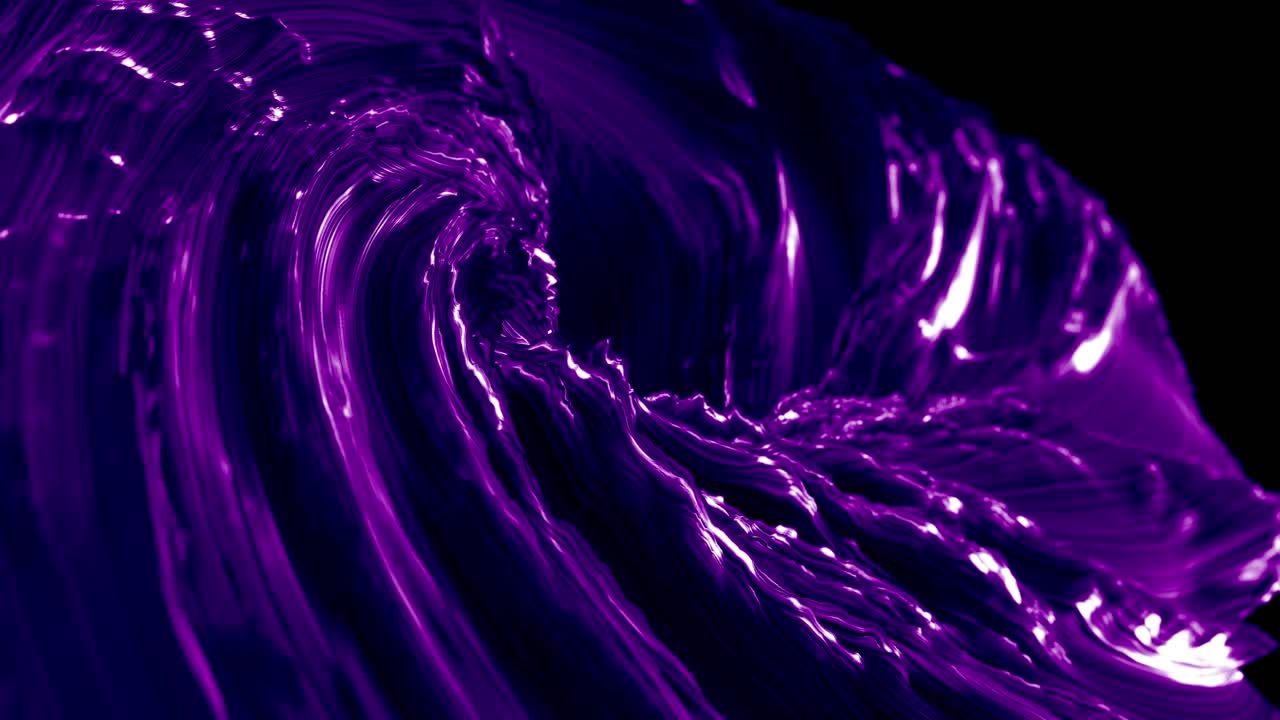 Purple wavy swirling whirlpool on dark background. 3d animation loop