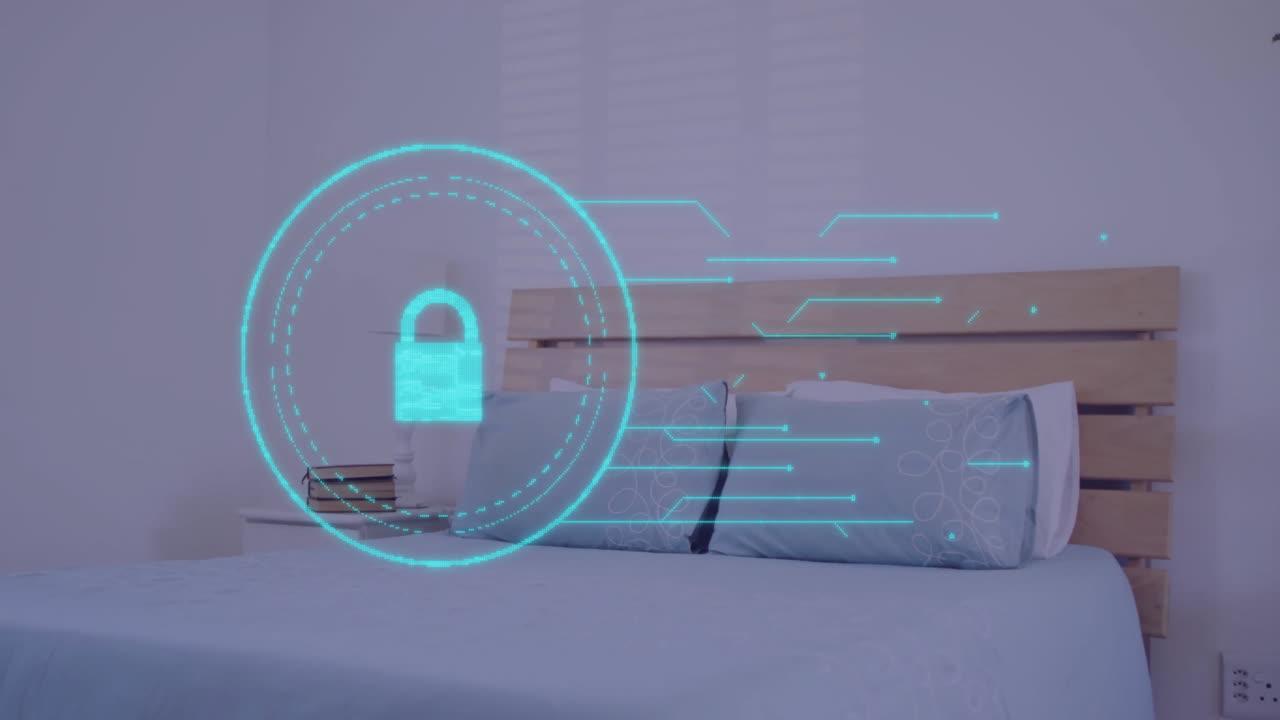 Digital number 3 animation over modern bedroom with blue bedding