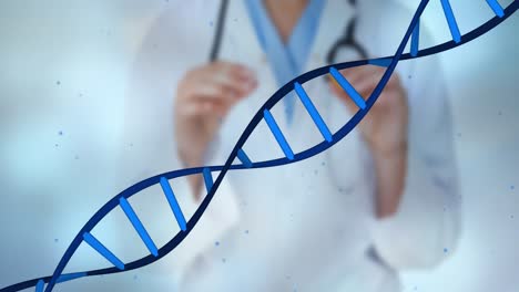 animazione di un filo di dna su una dottoressa caucasica