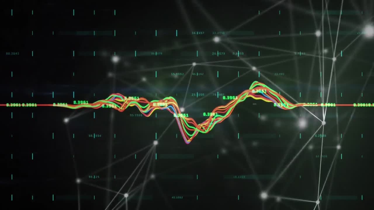 검은색 배경에 다양한 데이터 처리의 애니메이션