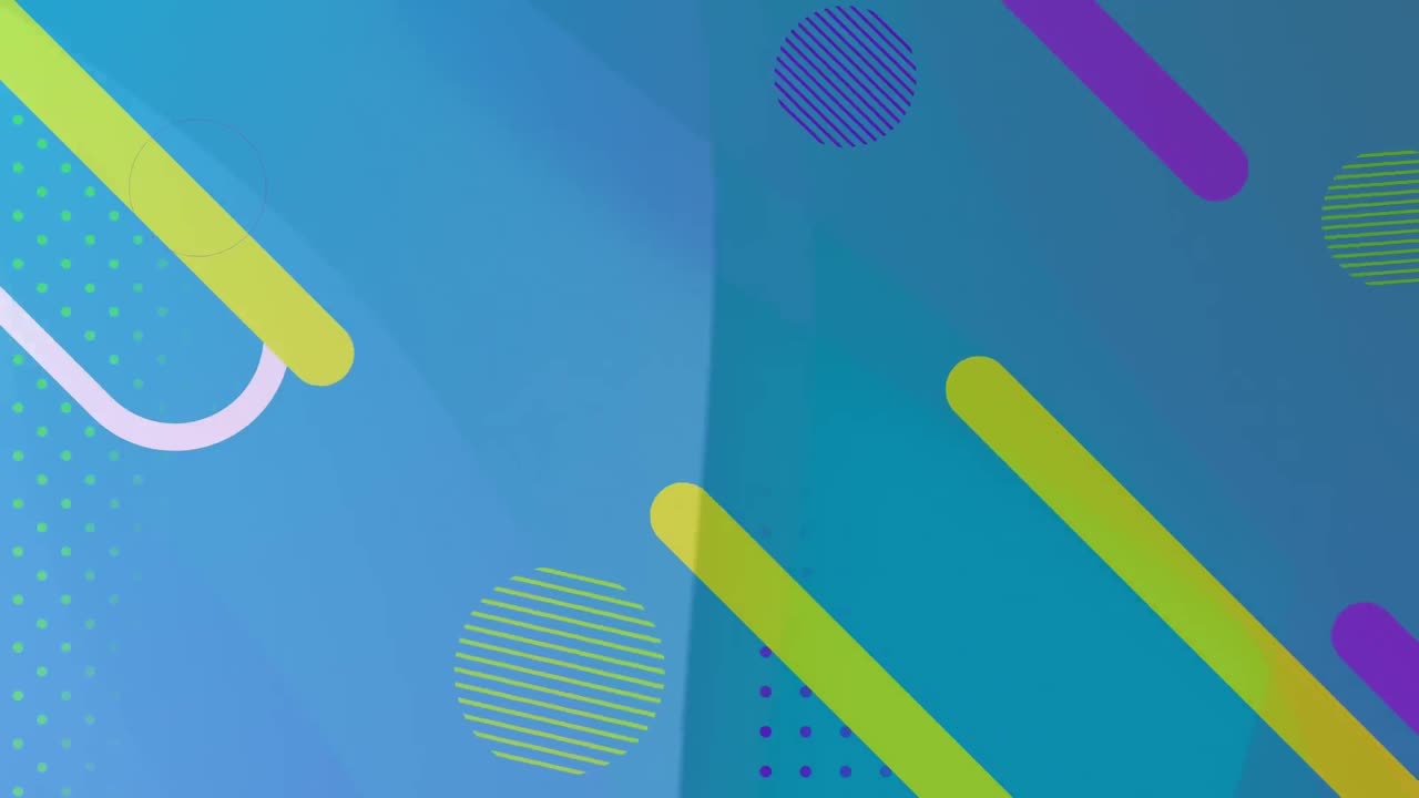 animación digital de formas abstractas coloridas que se mueven contra un fondo de gradiente azul