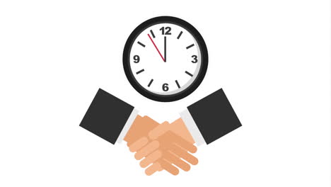 business handshake with watch clock