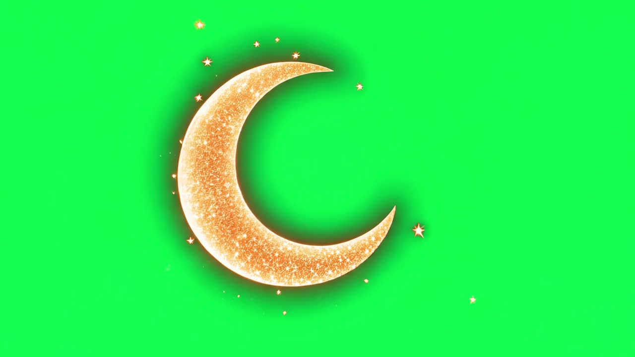 Sparkling crescent moon animation, transparent 4K video, green screen
