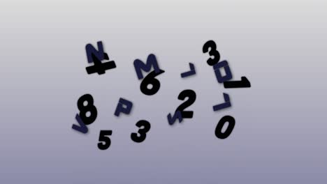 random numbers and alphabets moving and changing against grey background