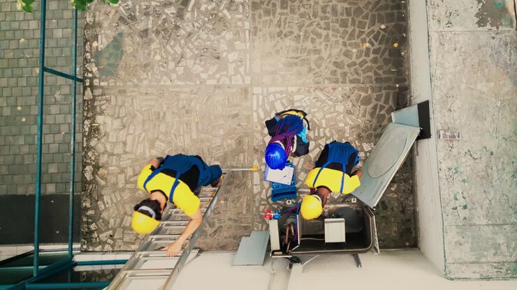 Mekanikere rengør airconditiondele