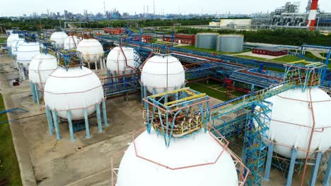 flycam moves above reservoirs on oil enterprise territory
