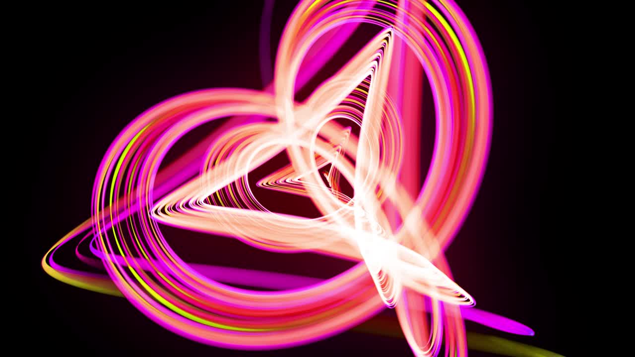 Light flow bg in 4k. Abstract looped background with light trails, stream of green red yellow neon lines in space move to form spiral shapes. Modern trendy motion design background light effect