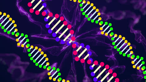 animation of moving shapes and dna strands on black background