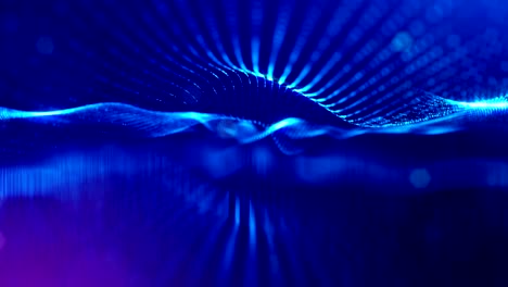 animación 3d sin costuras como fondo de ciencia ficción digital de partículas brillantes como en el mundo nano con profundidad de campo, bokeh. las partículas forman línea, cuadrícula de superficie o misterioso espacio virtual. azul 7