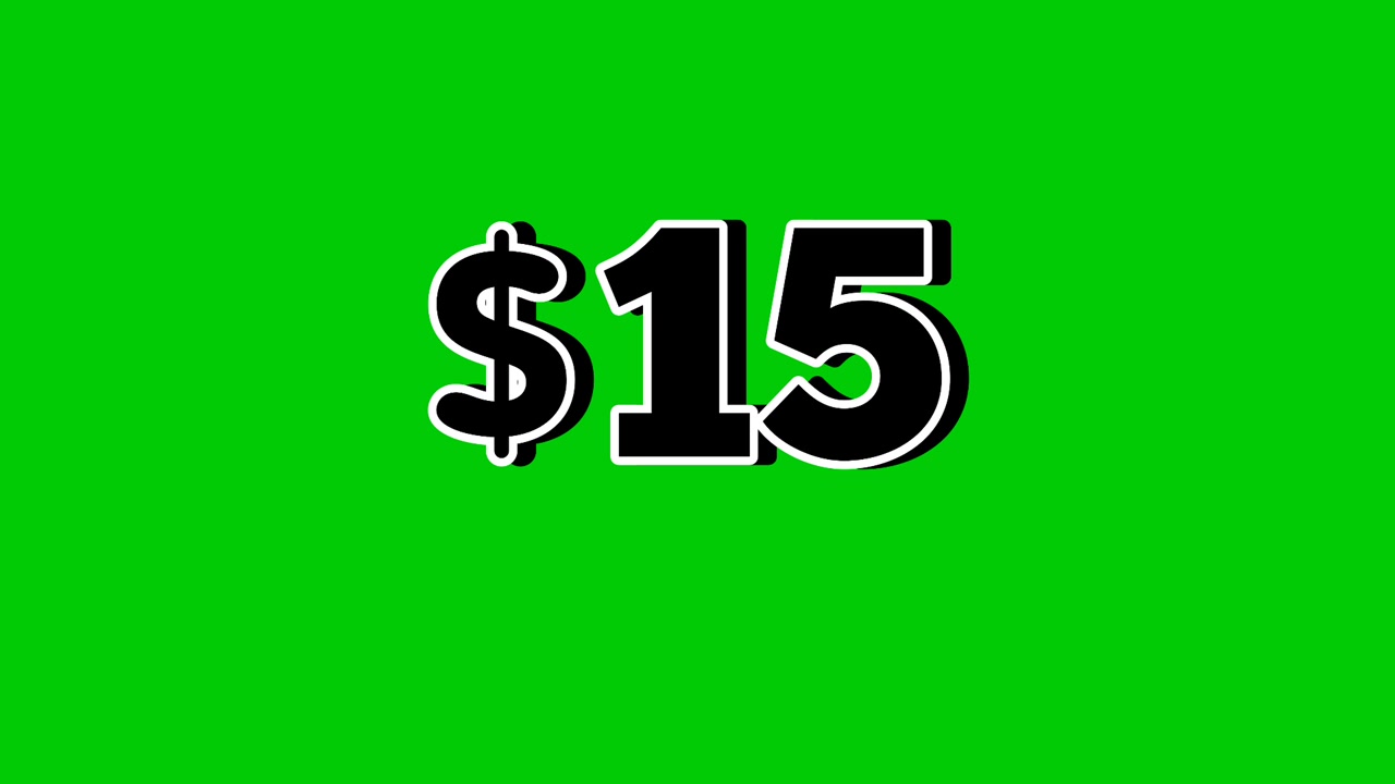 Prezzo animato di 15 dollari con grafica in movimento di effetti di fumo su sfondo verde. Perfetto per annunci pubblicitari, e-commerce, vendita al dettaglio, sconti e video di presentazione di concetti aziendali promozionali.