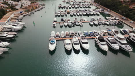 Aerial-view-of-Cala-d'Or-Marina,-Mallorca-with-luxury-yachts