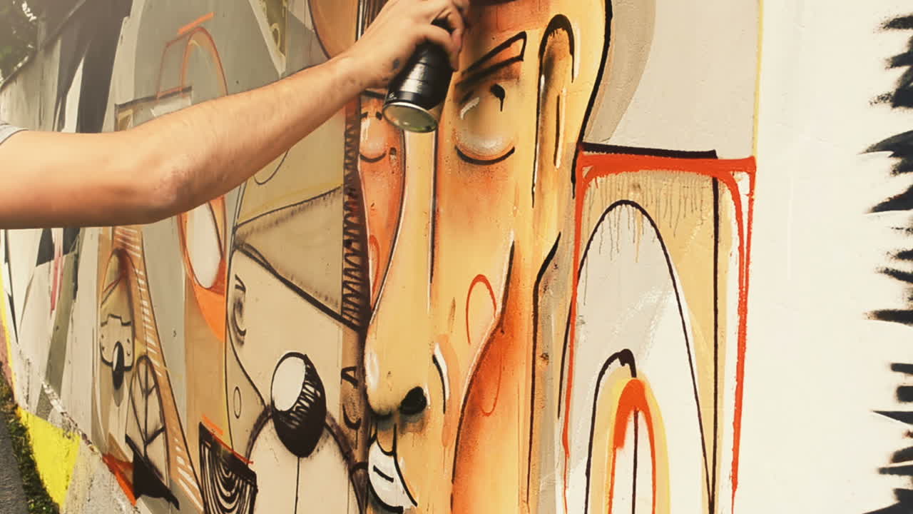 Kunstneren tegner graffiti på et hegn. Graffiti på et hegn
