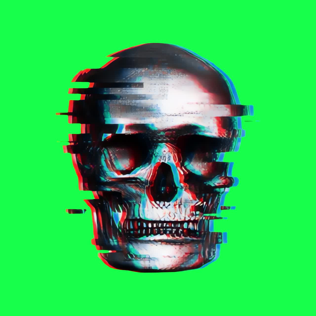 Colorful 3D skull illustration animation, transparent 4K video, green screen