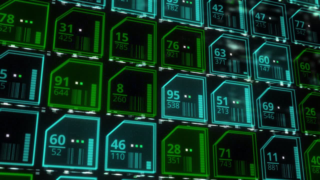 interfaz de visualización digital con códigos de barras y números