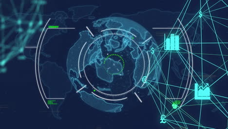 Globale-Netzwerkverbindungen-Und-Datenverarbeitungsanimation-über-Der-Weltkarte