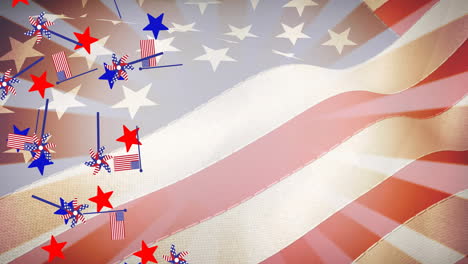 animation of falling stars and flags over american flag